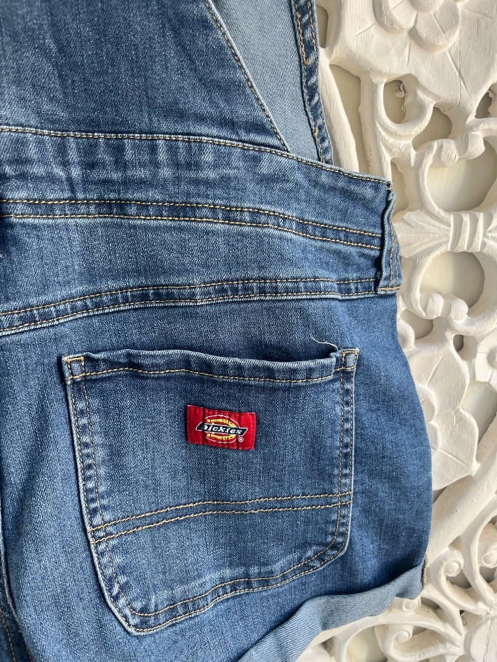 Dickies Denim Short Overalls Dark Wash Shortalls Women’s Medium - Picture 6 of 6